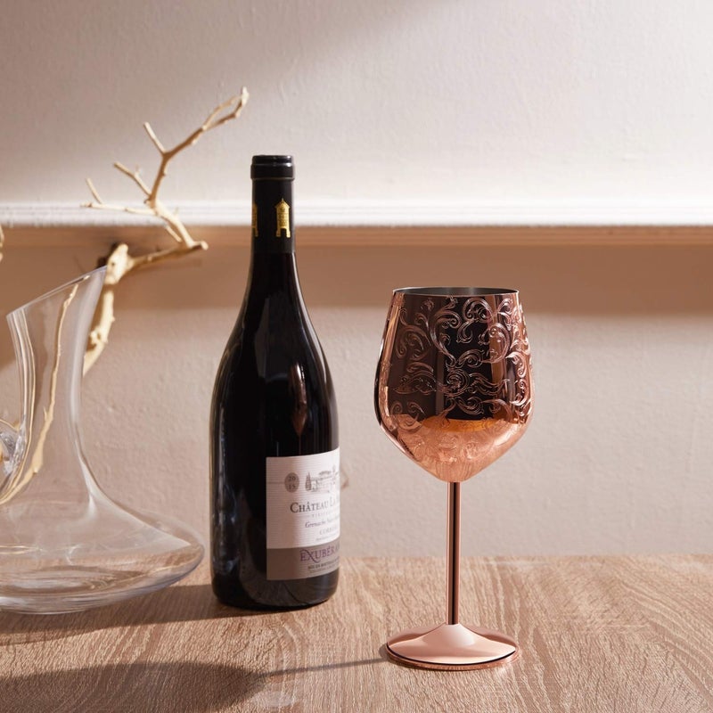 Skyfish Sky Fish Etched Stainless Steel Wine Glasses With Copper Plated,Set of 2(17oz) Wine Goblets - Image 3